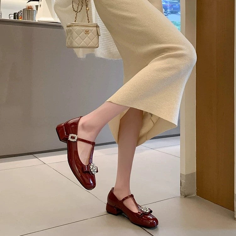 Niche Design T-Shaped Rhinestone Single Shoe for Women
