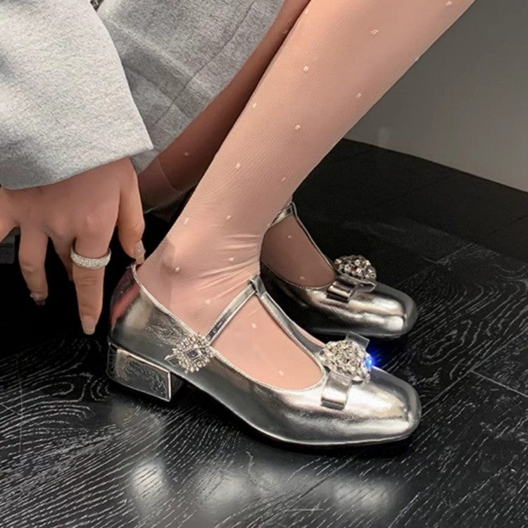 Niche Design T-Shaped Rhinestone Single Shoe for Women
