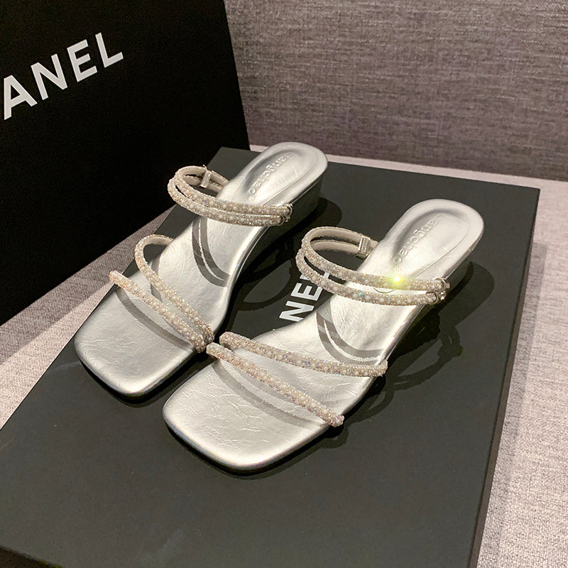 2026 Summer French Rhinestone Heels – Versatile Ankle Strap Sandals