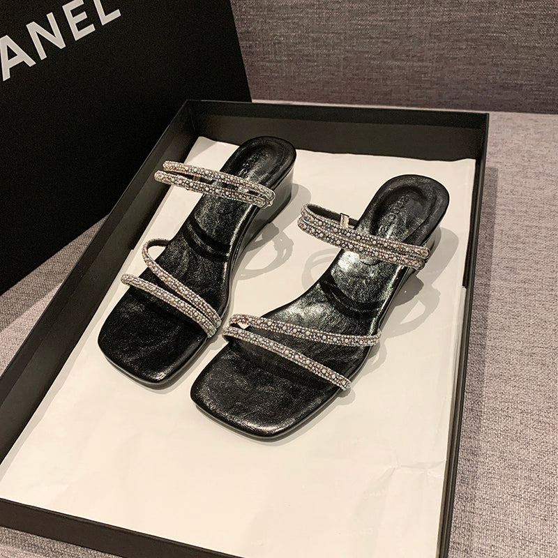 2026 Summer French Rhinestone Heels – Versatile Ankle Strap Sandals