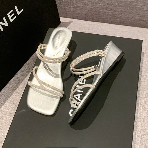 2026 Summer French Rhinestone Heels – Versatile Ankle Strap Sandals