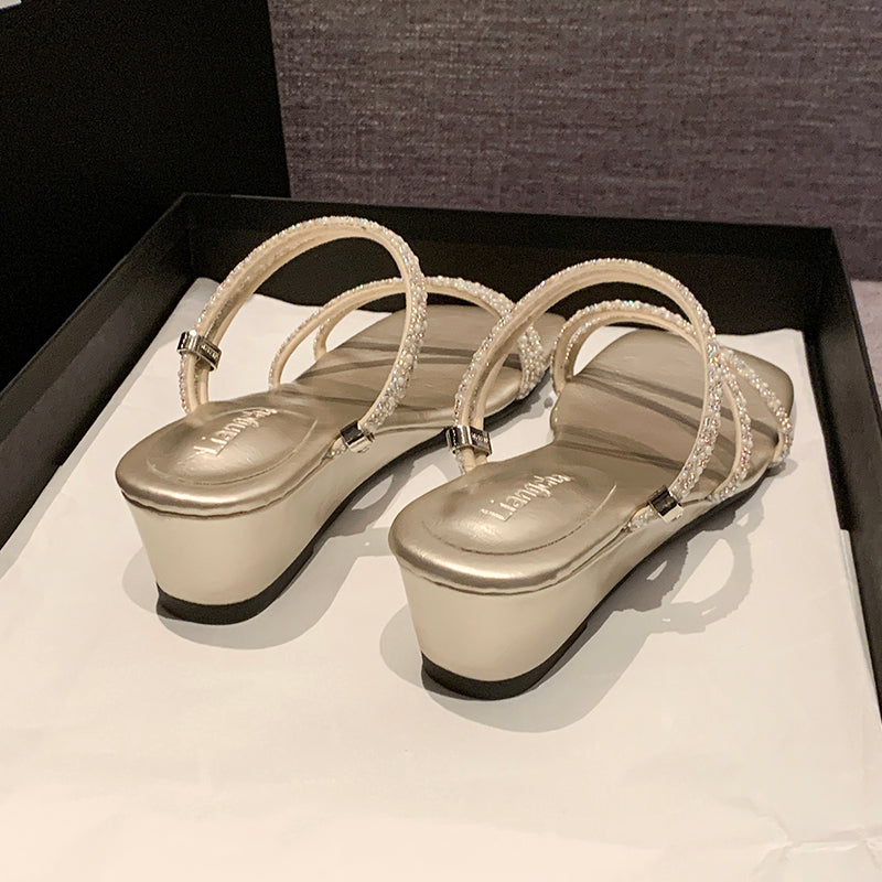 2026 Summer French Rhinestone Heels – Versatile Ankle Strap Sandals