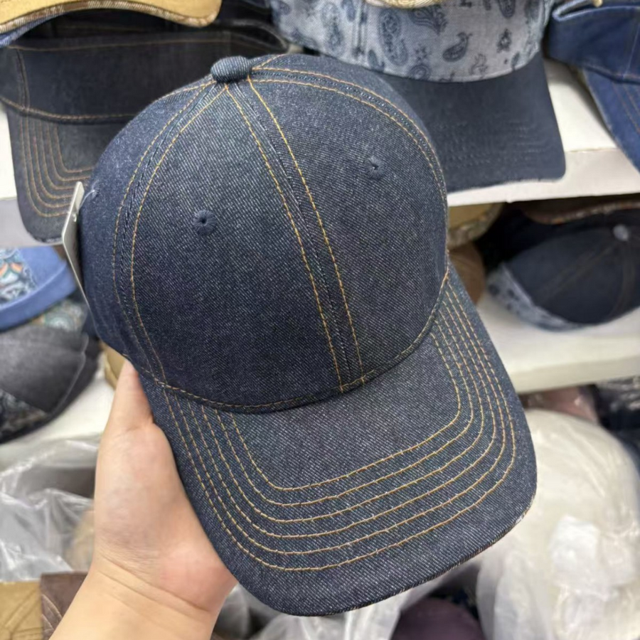 Retro Washed Denim Baseball Cap with Walnut Flower Paisley Print