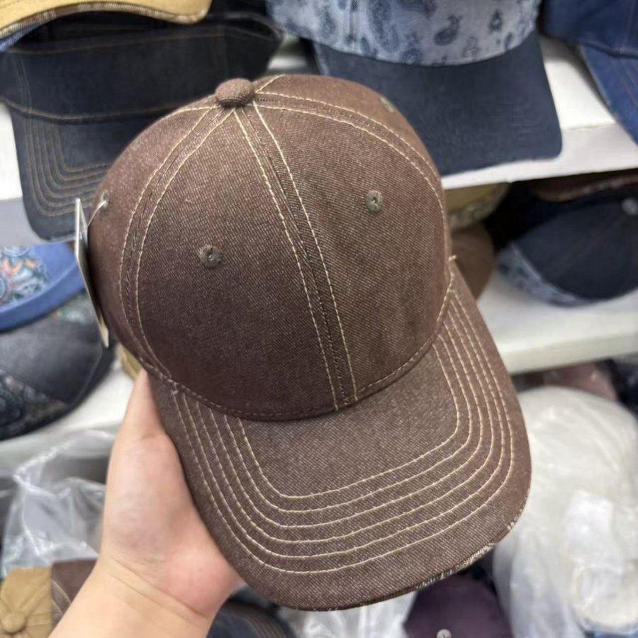 Retro Washed Denim Baseball Cap with Walnut Flower Paisley Print