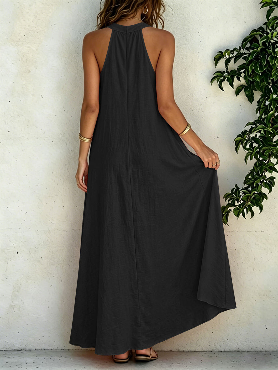 Casual V-neck Sleeveless Maxi Beach Dress with Pockets