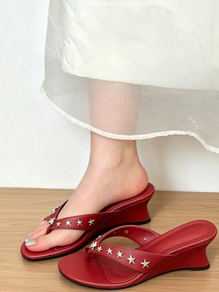 Women's Summer Star Studded Fashion Thong High Heel Sandals