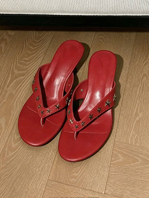 Women's Summer Star Studded Fashion Thong High Heel Sandals