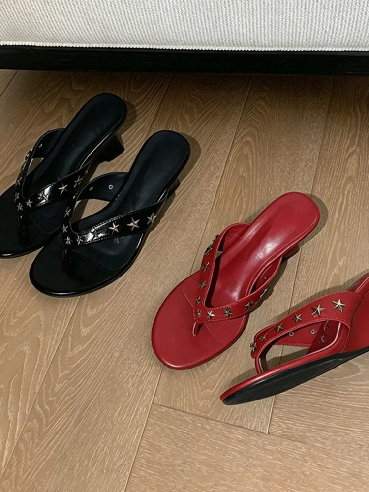 Women's Summer Star Studded Fashion Thong High Heel Sandals