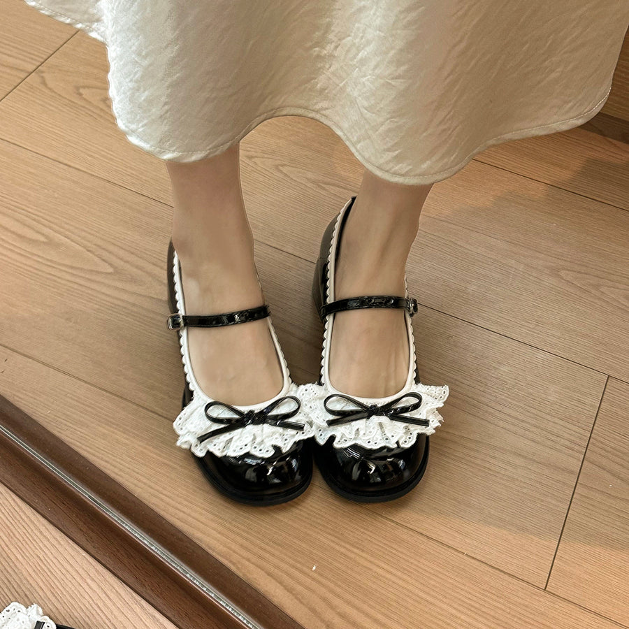 French Retro Shallow Mouth Mary Jane Shoes for Women