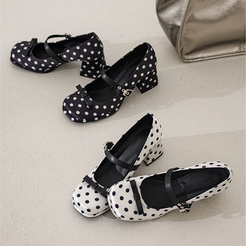 Fashionable Polka Dot Bow Mary Jane Heels for Women