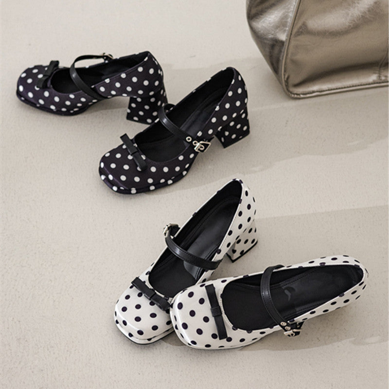 Fashionable Polka Dot Bow Mary Jane Heels for Women