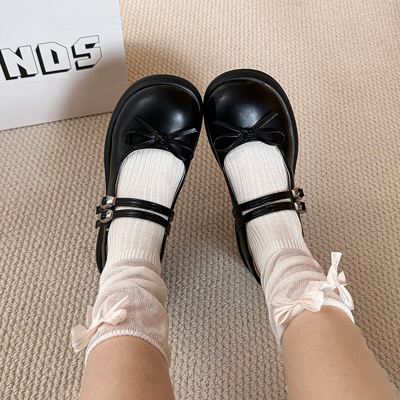 Black French Thick Sole Mary Jane Shoes for Women - Dress Style