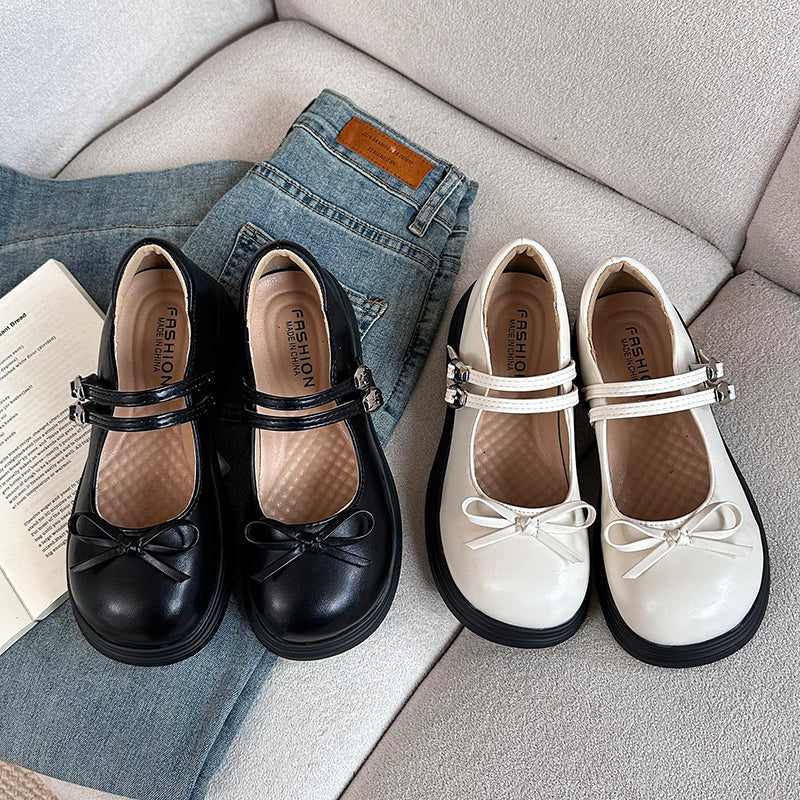 Black French Thick Sole Mary Jane Shoes for Women - Dress Style