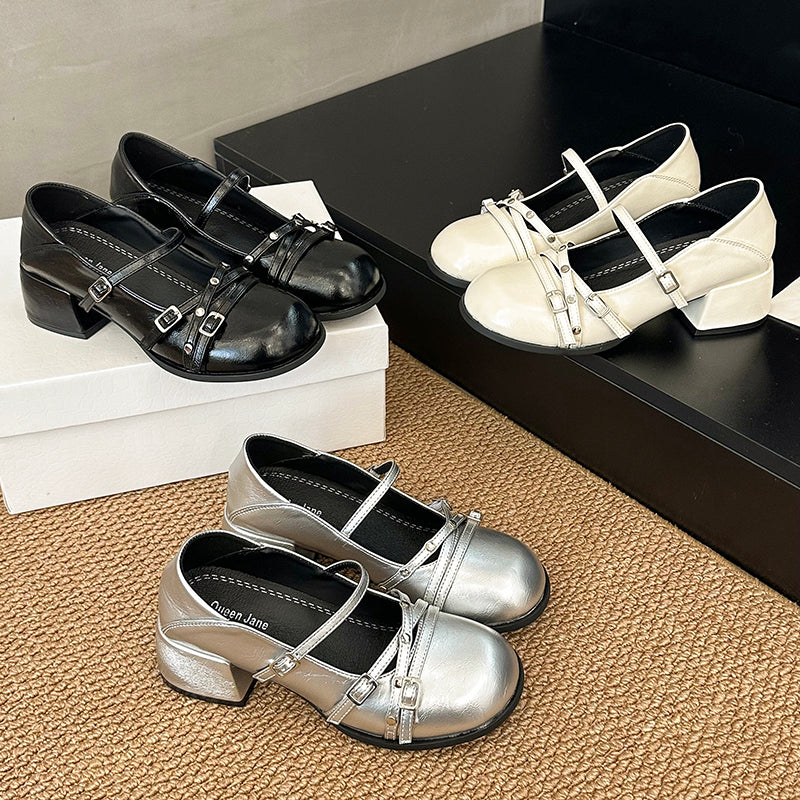 Retro French Style High Rise Shallow Mouth Shoe for Women