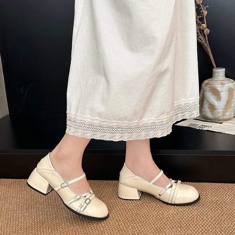 Retro French Style High Rise Shallow Mouth Shoe for Women