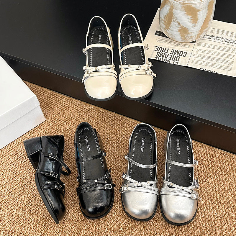 Retro French Style High Rise Shallow Mouth Shoe for Women
