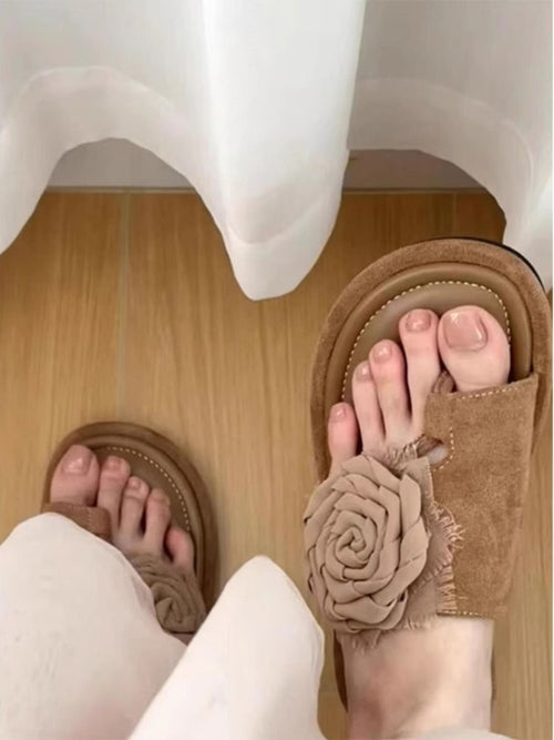 Vintage Toe Post Rose Sandal Slides for Women - Trendy Slippers