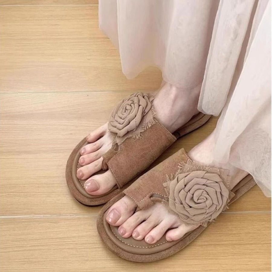 Vintage Toe Post Rose Sandal Slides for Women - Trendy Slippers