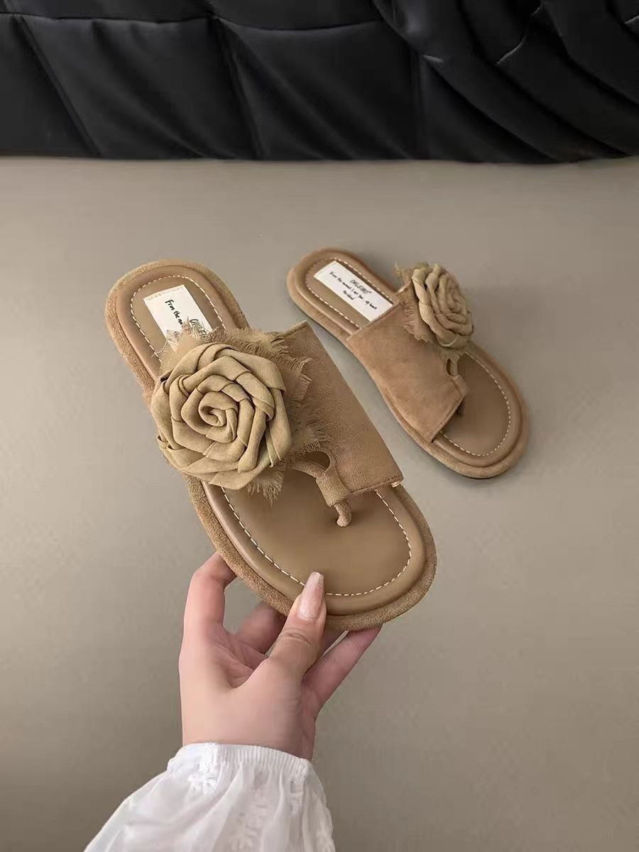 Vintage Toe Post Rose Sandal Slides for Women - Trendy Slippers