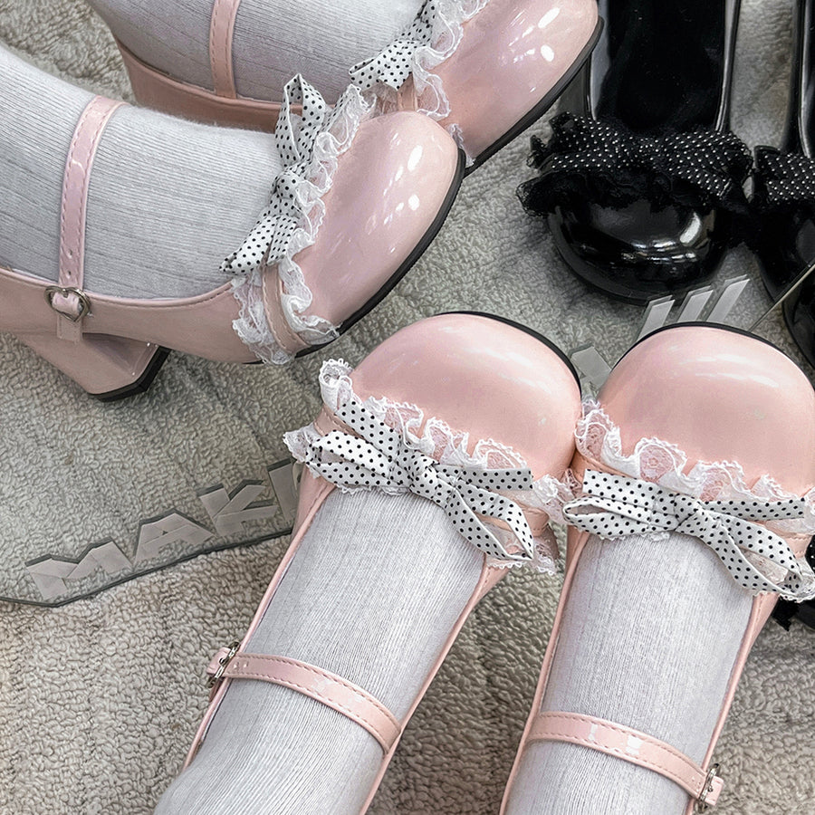 Sweet Lolita Shoes - Cute Lace Bow High Heels for Girls