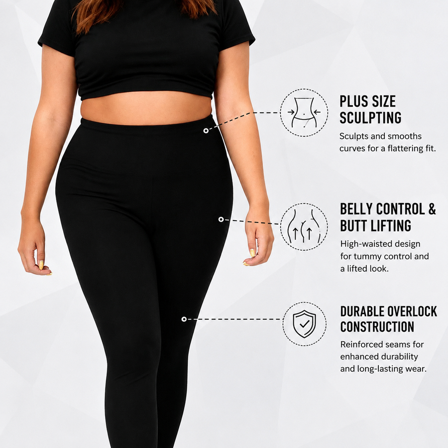 Plus Size Leggings for Women - High Waisted Tummy Control