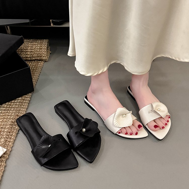 Calla Lily Design Genuine Leather Floral Slip On Sandals