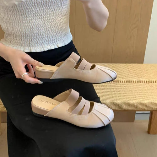 Women Retro Three Strap Split Toe Mule Flats for Summer