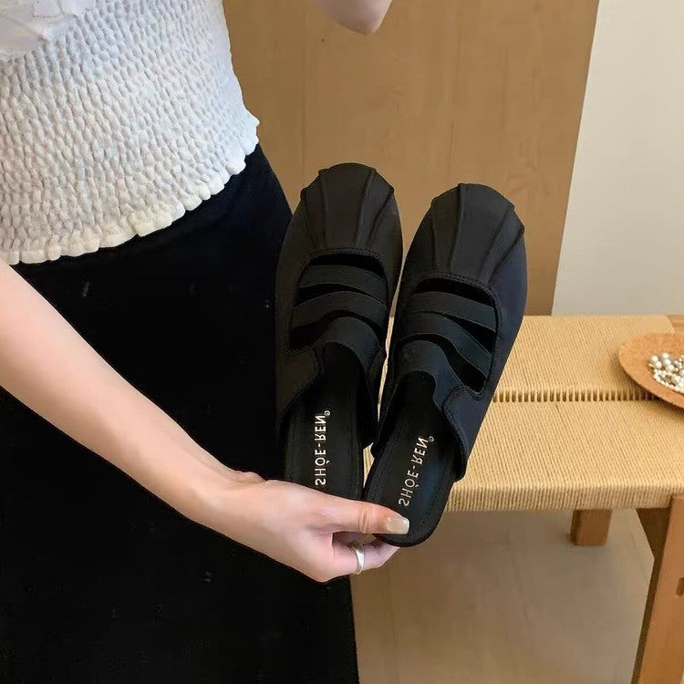 Women Retro Three Strap Split Toe Mule Flats for Summer