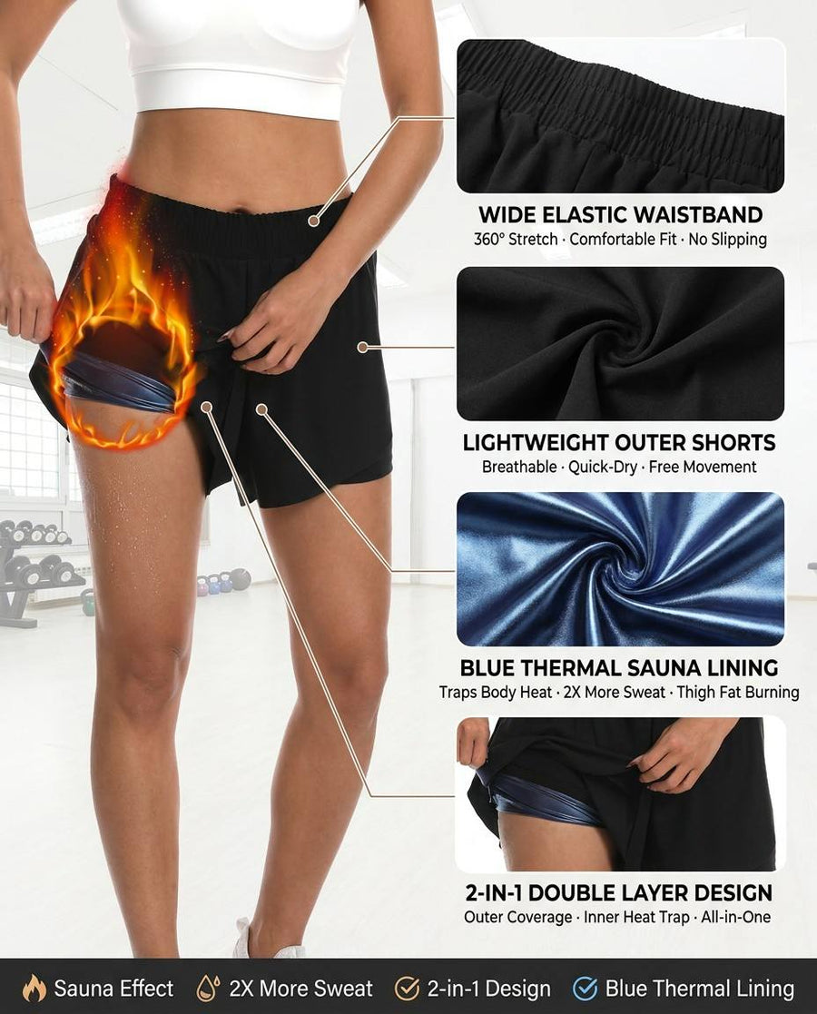 Women's 2-in-1 Double Layer Sauna Shorts for Athletic Workout