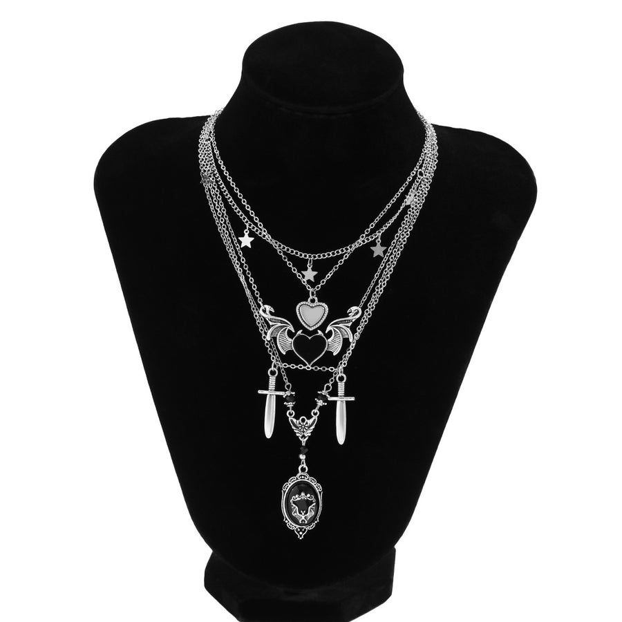 Trendy Heart & Wing Necklace - Layered Gothic Jewelry