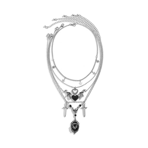 Trendy Heart & Wing Necklace - Layered Gothic Jewelry