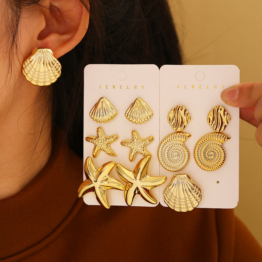 Elegant Ocean Starfish & Shell Stud Earrings Set