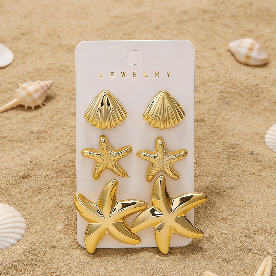 Elegant Ocean Starfish & Shell Stud Earrings Set