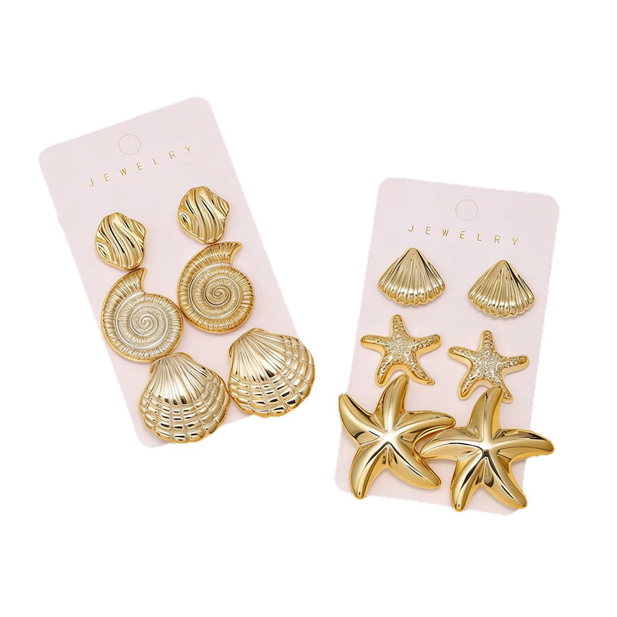 Elegant Ocean Starfish & Shell Stud Earrings Set