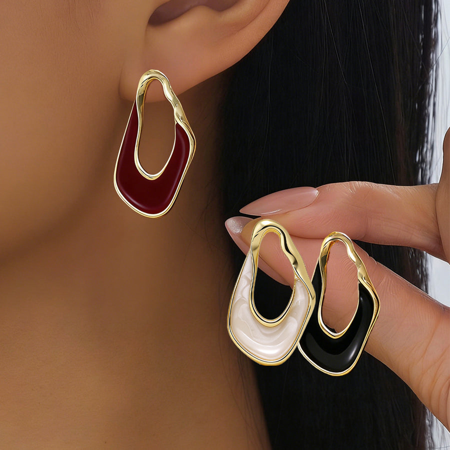 French Vintage Enamel Twisted Oval Hoop Earrings for Women