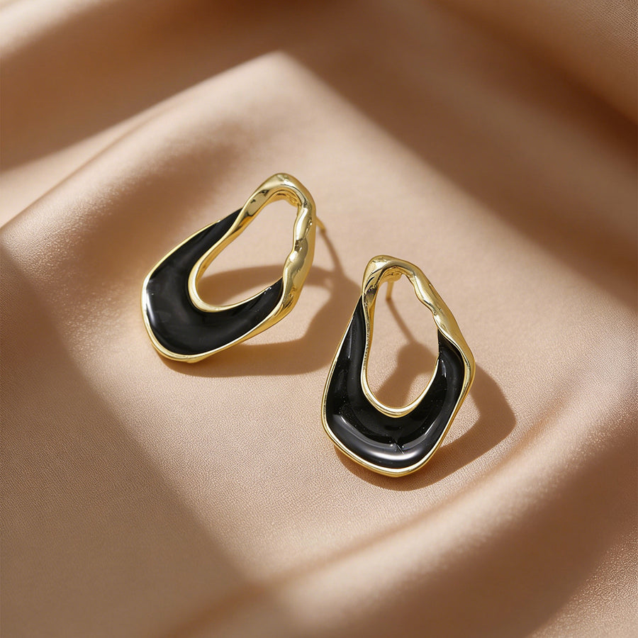 French Vintage Enamel Twisted Oval Hoop Earrings for Women