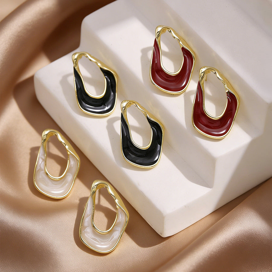 French Vintage Enamel Twisted Oval Hoop Earrings for Women