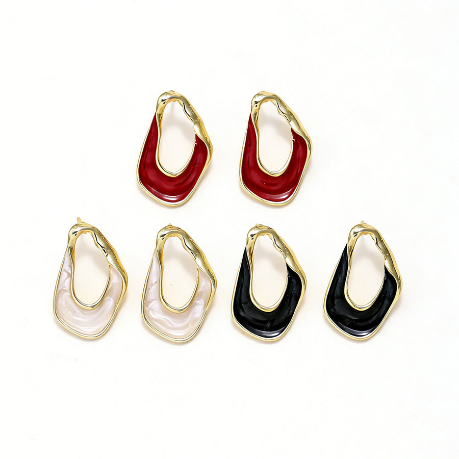 French Vintage Enamel Twisted Oval Hoop Earrings for Women