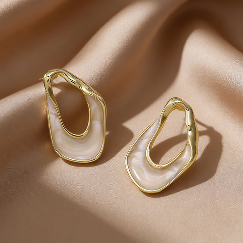 French Vintage Enamel Twisted Oval Hoop Earrings for Women