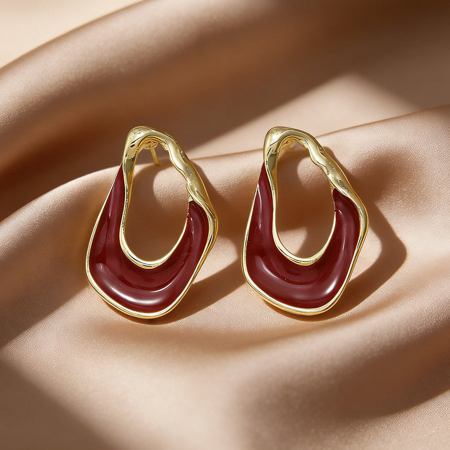 French Vintage Enamel Twisted Oval Hoop Earrings for Women