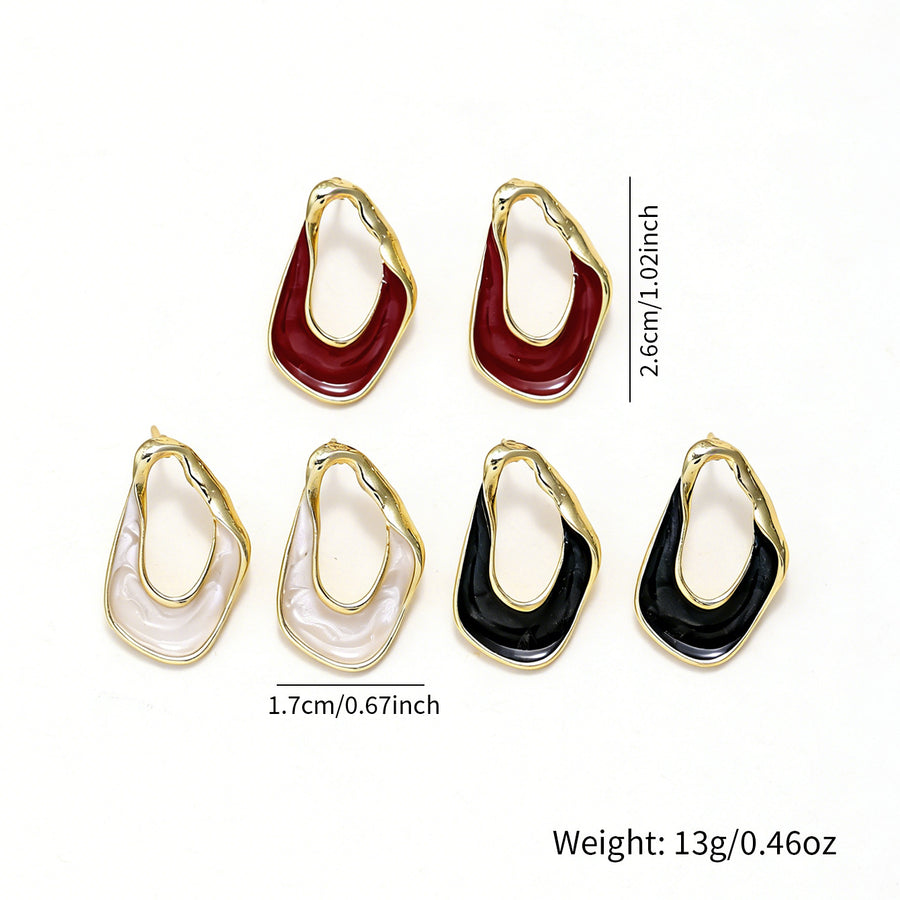 French Vintage Enamel Twisted Oval Hoop Earrings for Women