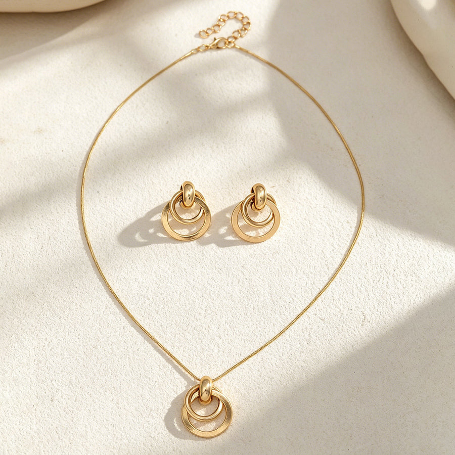 Versatile Metal Geometric Circle Jewelry Set with Hoop Earrings