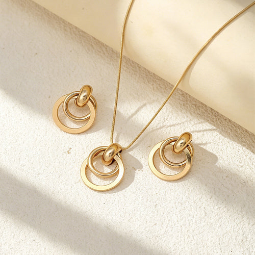 Versatile Metal Geometric Circle Jewelry Set with Hoop Earrings