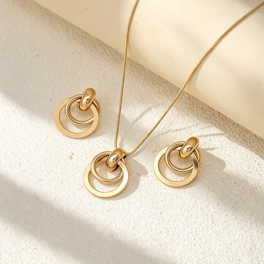 Versatile Metal Geometric Circle Jewelry Set with Hoop Earrings