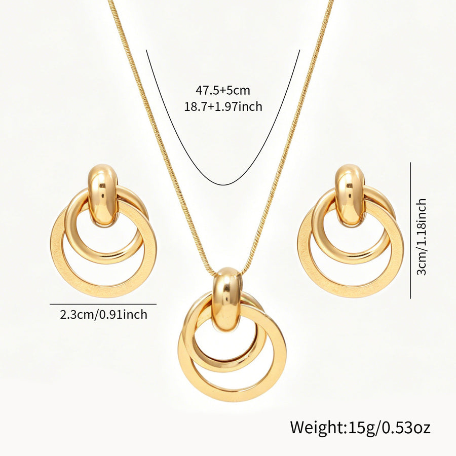 Versatile Metal Geometric Circle Jewelry Set with Hoop Earrings