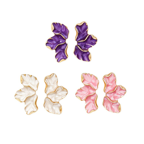 Elegant Enamel Three-leaf Petal Stud Earrings for Women