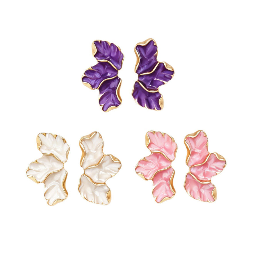 Elegant Enamel Three-leaf Petal Stud Earrings for Women