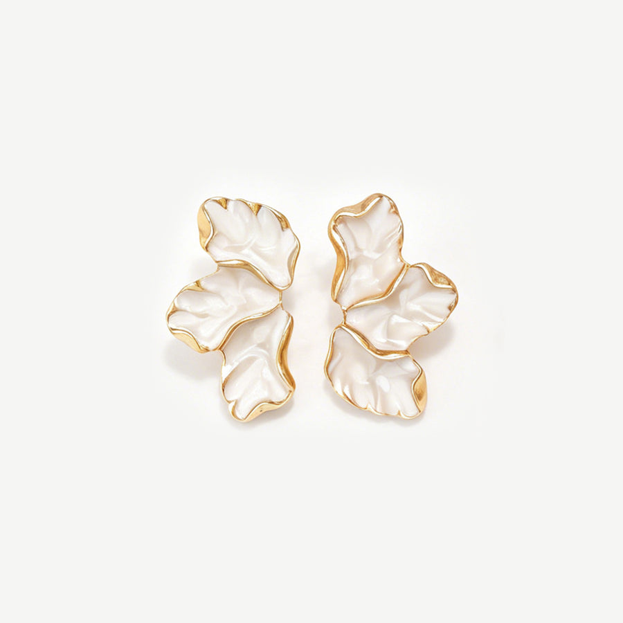 Elegant Enamel Three-leaf Petal Stud Earrings for Women