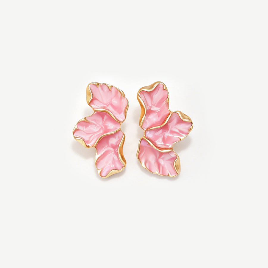 Elegant Enamel Three-leaf Petal Stud Earrings for Women