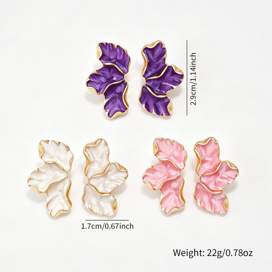 Elegant Enamel Three-leaf Petal Stud Earrings for Women